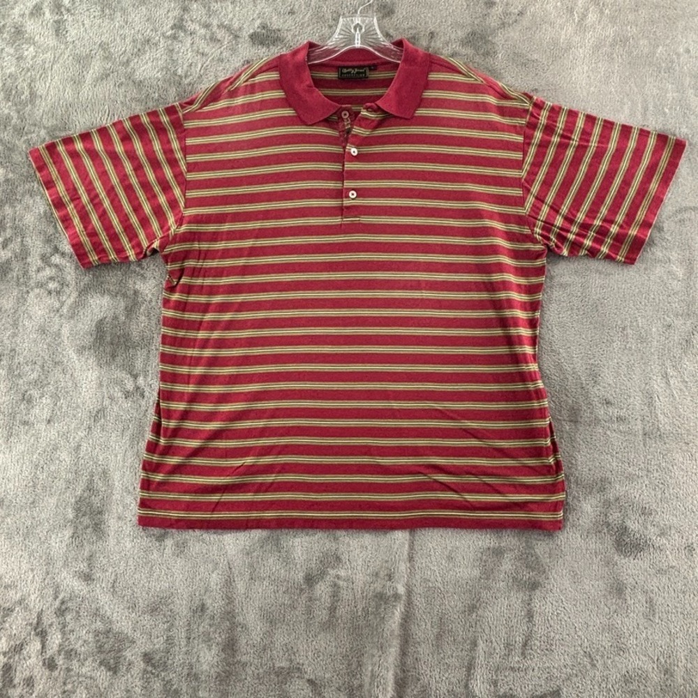 Bobby Jones Golf Polo Mens L Red Green Stripe Cotton Short Sleeve Shirt Vintage